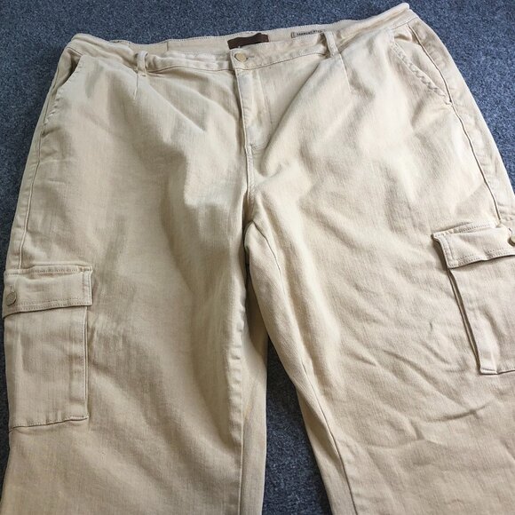 Judy Blue Pants - Judy Blue Jeans Womens 24W Beige Cargo Pockets Flap Pocket Wide Leg Garment Dyed